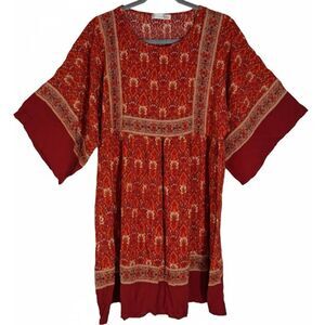Womens large rust red shift dress vivimos whimsigoth boho peasant cottagecore
